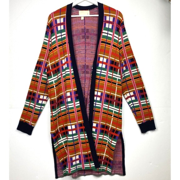 Moth Anthropologie Plaid Belted Open Knit Cardigan Sweater Multicolor Size L - Picture 7 of 10